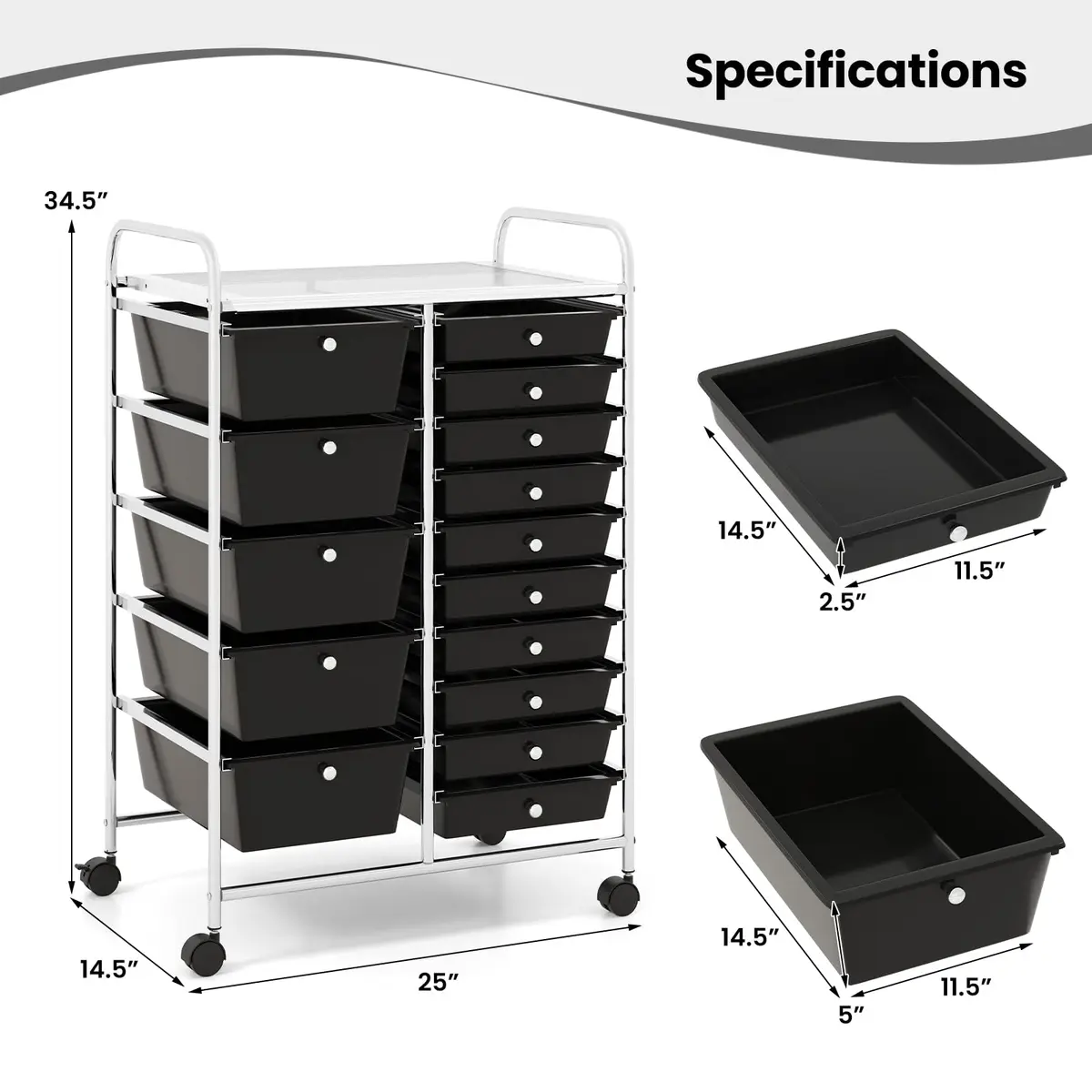 CLEEMAN 15-Drawer Rolling Cart Metal Frame 25.4kg (56lb) | Multipurpose Storage Organizer - view 5