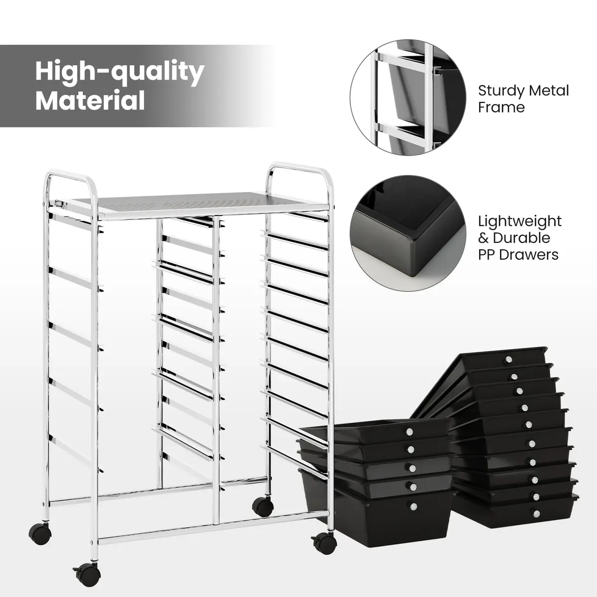 CLEEMAN 15-Drawer Rolling Cart Metal Frame 25.4kg (56lb) | Multipurpose Storage Organizer - view 7