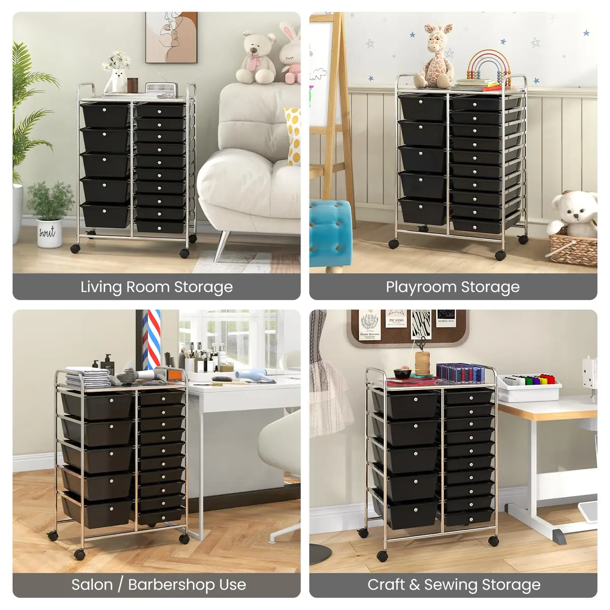 CLEEMAN 15-Drawer Rolling Cart Metal Frame 25.4kg (56lb) | Multipurpose Storage Organizer - view 9
