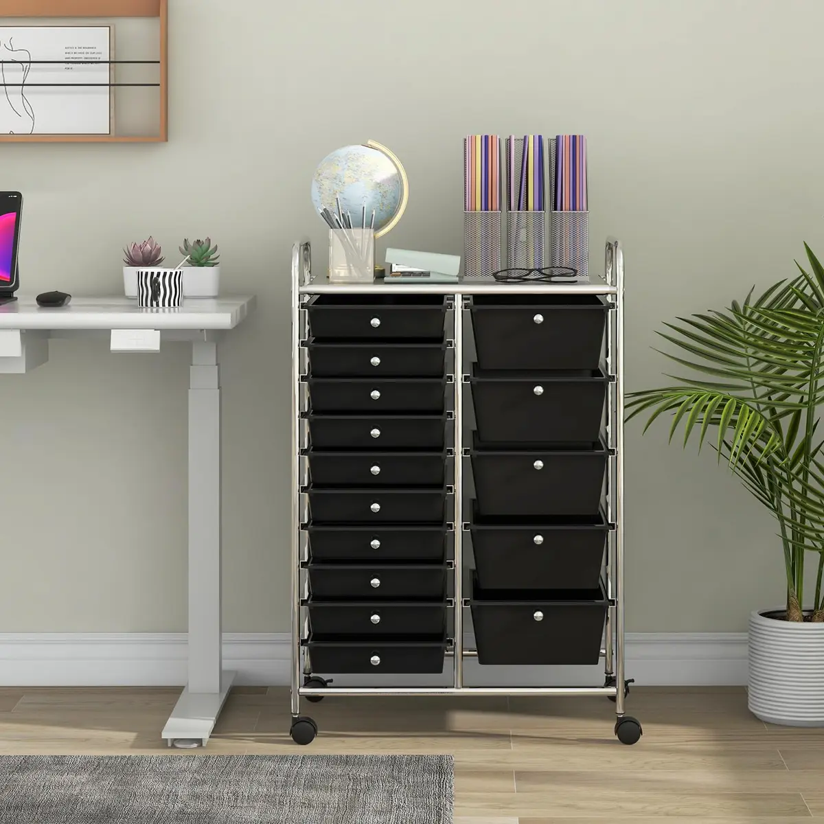 CLEEMAN 15-Drawer Rolling Cart Metal Frame 25.4kg (56lb) | Multipurpose Storage Organizer - view 2