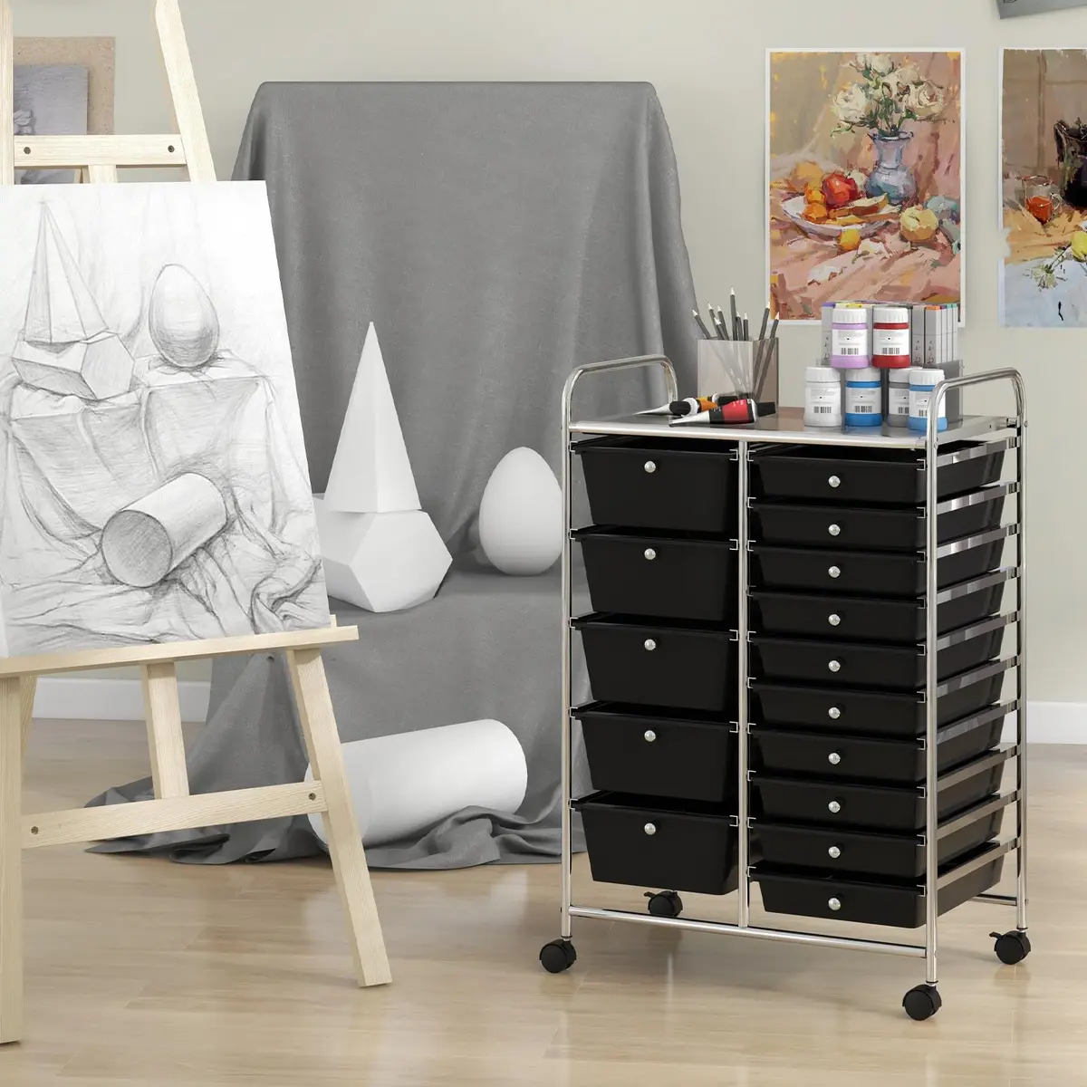 CLEEMAN 15-Drawer Rolling Cart Metal Frame 25.4kg (56lb) | Multipurpose Storage Organizer - view 3