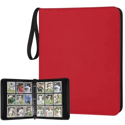 GERMUN 3-Ring 720 Card Binder with Zipper, Red PU Album for TCG & Sports Cards (9 Pocket, 40 Pages) - main product image