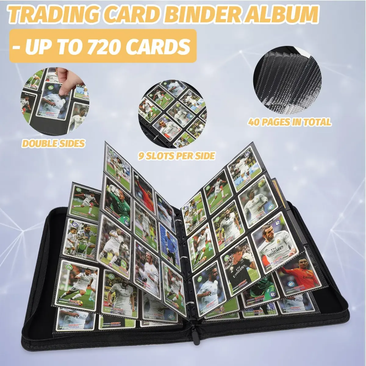 GERMUN 3-Ring 720 Card Binder with Zipper, Red PU Album for TCG & Sports Cards (9 Pocket, 40 Pages) - view 5