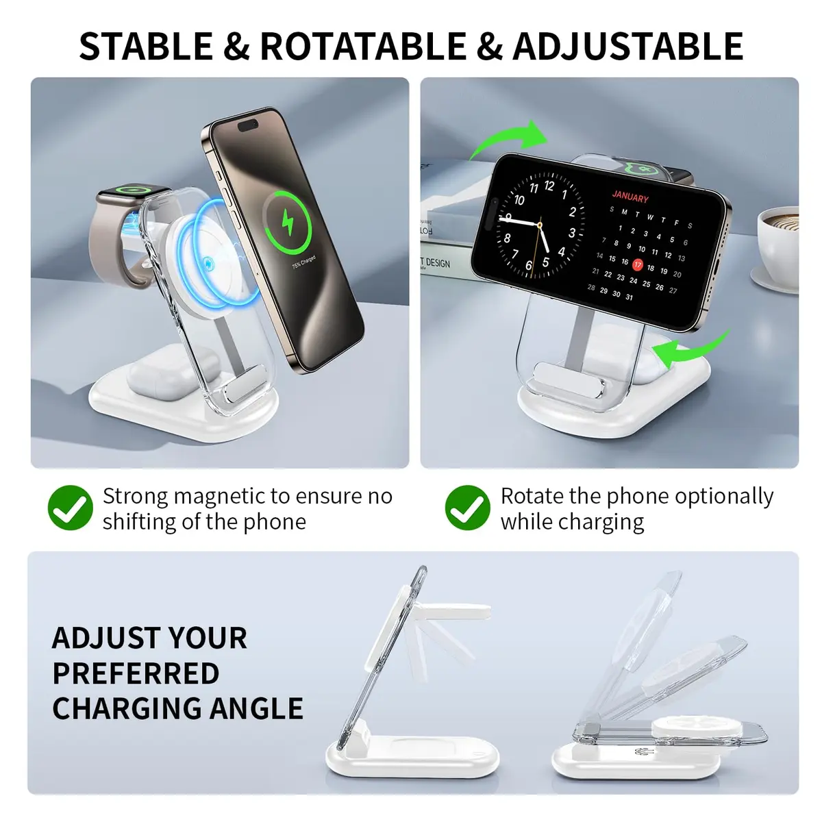 RYND 2026 Traveling Wireless Mag-Safe Fast Charging Station,Magnetic 3 in 1 Charger with Light for iPhone 16 15 14 13 12 Pro Max Plus,Apple Watch Series & Air pods 4 3 2 Pro-Gifts for Wife & Husband | 15W Fast Wireless Charging - view 5