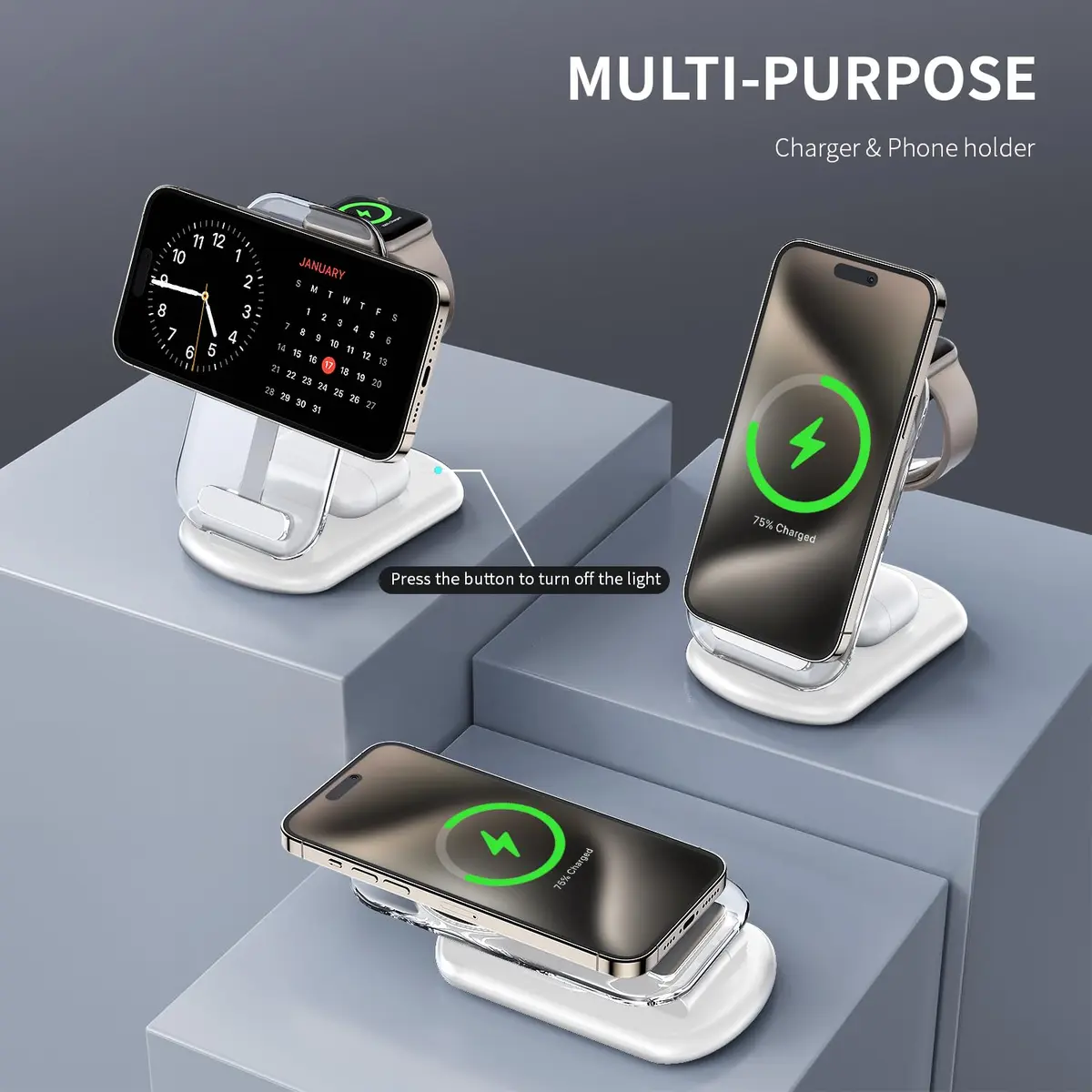 RYND 2026 Traveling Wireless Mag-Safe Fast Charging Station,Magnetic 3 in 1 Charger with Light for iPhone 16 15 14 13 12 Pro Max Plus,Apple Watch Series & Air pods 4 3 2 Pro-Gifts for Wife & Husband | 15W Fast Wireless Charging - view 3