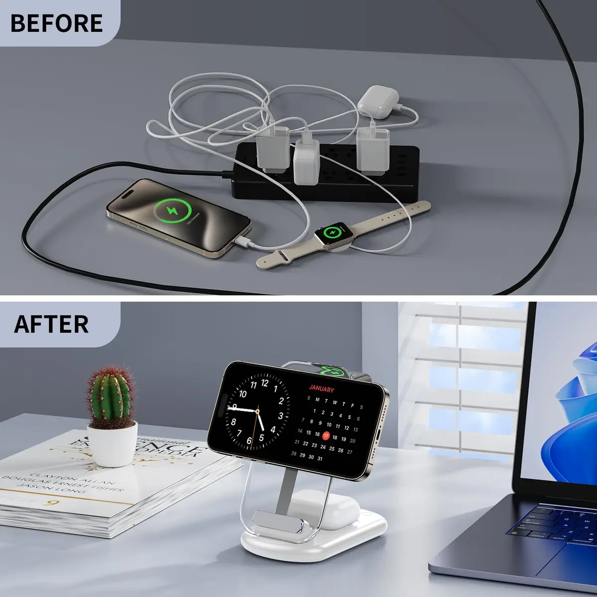 RYND Travel Wireless Fast Charging Station | 3-in-1 Magnetic Charger with Light for iPhone16/15/14/13/12, Apple Watch & AirPods (Pink) - view 6