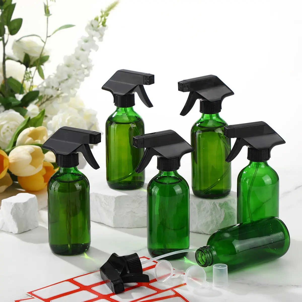 Norme 8 oz Glass Spray Bottle Set with Funnels Labels | Refillable, Portable & Multi-Purpose (70-120 chars) - view 6