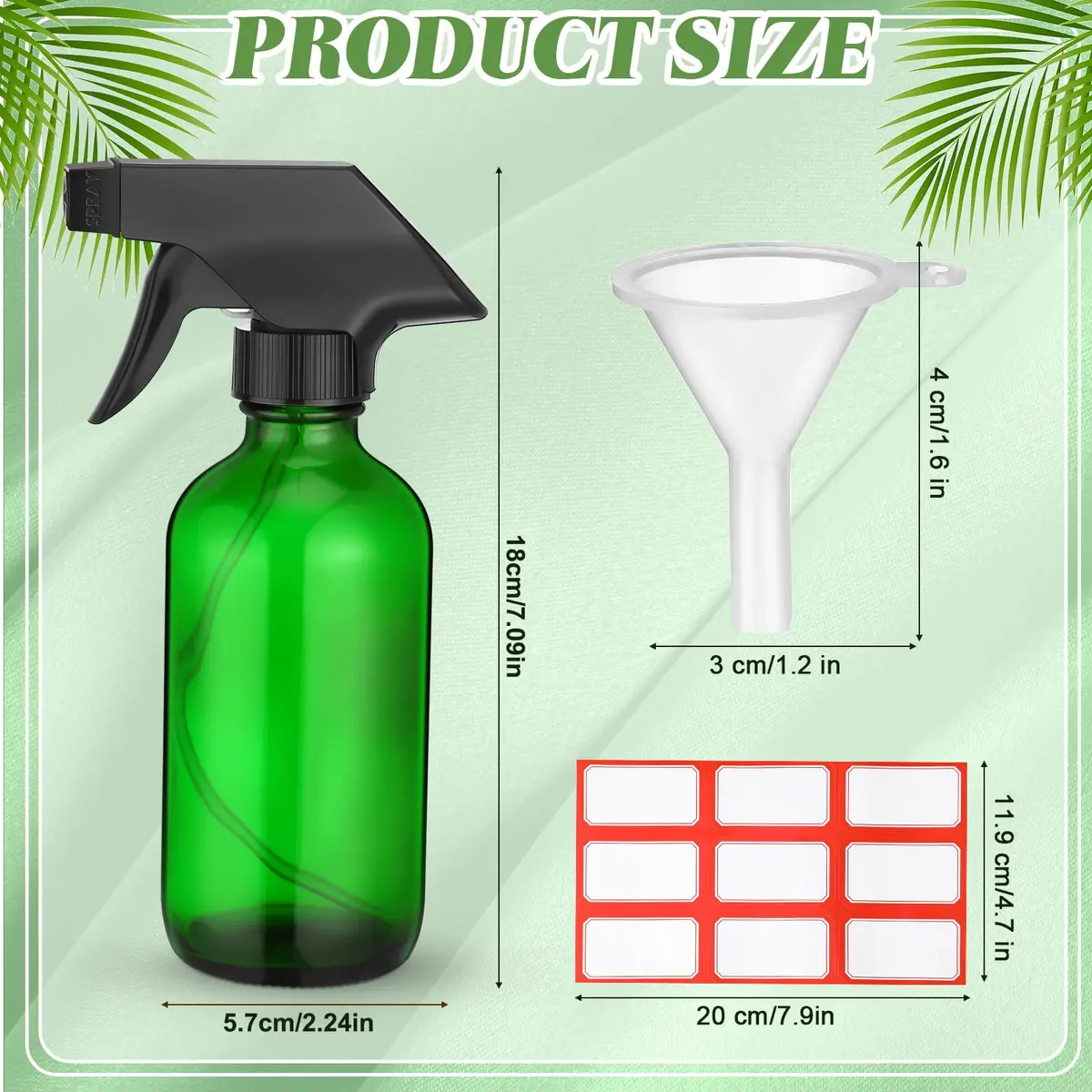 Norme 8 oz Glass Spray Bottle Set with Funnels Labels | Refillable, Portable & Multi-Purpose (70-120 chars) - view 2