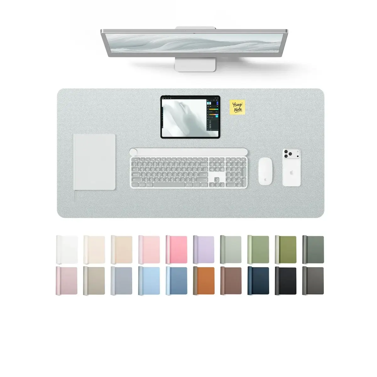 YSAGi Silver Leather Desk Pad Protector 89.9cm x 43.2cm (35.4" x 17") | Protects Desks, Doubles as Large Mouse Pad - main product image