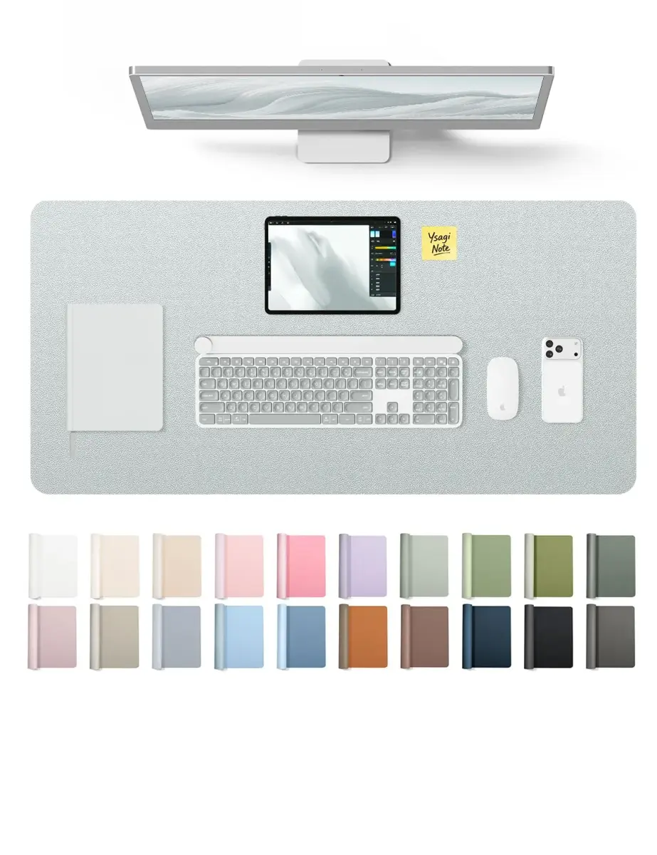 YSAGi Silver Leather Desk Pad Protector 89.9cm x 43.2cm (35.4" x 17") | Protects Desks, Doubles as Large Mouse Pad - main product image