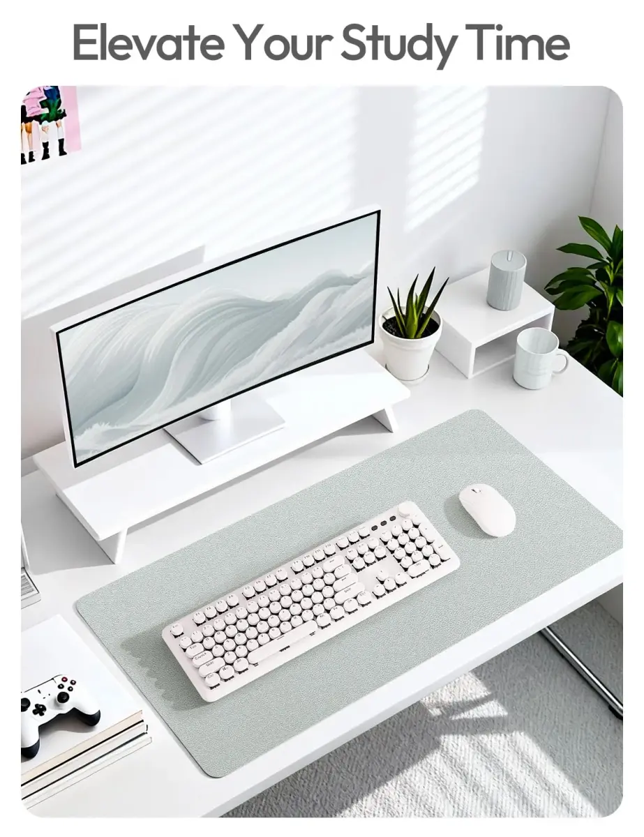 YSAGi Silver Leather Desk Pad Protector 89.9cm x 43.2cm (35.4" x 17") | Protects Desks, Doubles as Large Mouse Pad - view 6