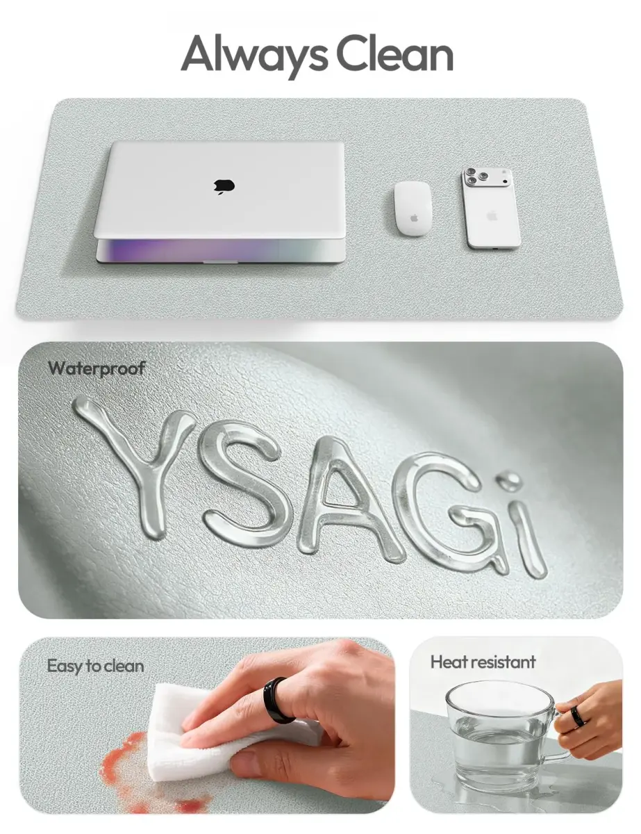 YSAGi Silver Leather Desk Pad Protector 89.9cm x 43.2cm (35.4" x 17") | Protects Desks, Doubles as Large Mouse Pad - view 7