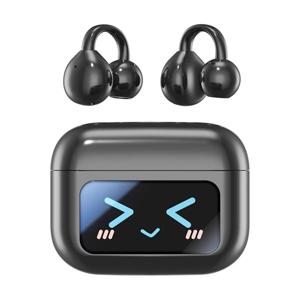 MAcnas Open Ear Clip Headphones Wireless Earbuds Bluetooth 6.0 Sports Earphones with LED Touch Screen Waterproof in Ear for Pad Tablet Laptop Android/iOS (Black) - main product image