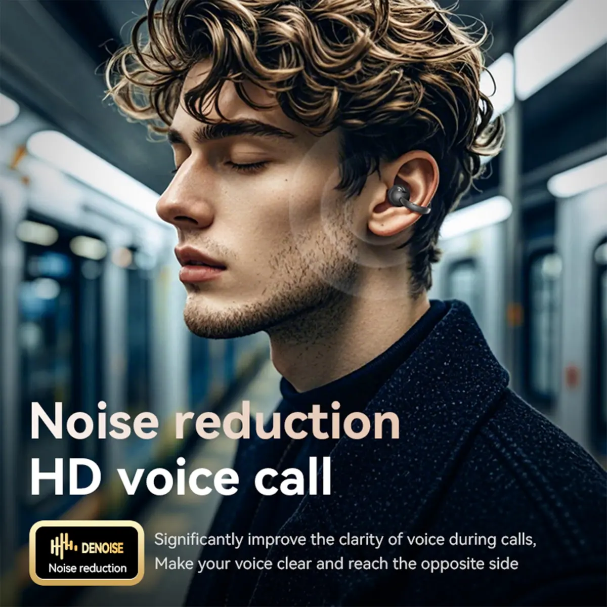MAcnas Open Ear Clip Headphones Wireless Earbuds Bluetooth 6.0 Sports Earphones with LED Touch Screen Waterproof in Ear for Pad Tablet Laptop Android/iOS (Black) - view 5