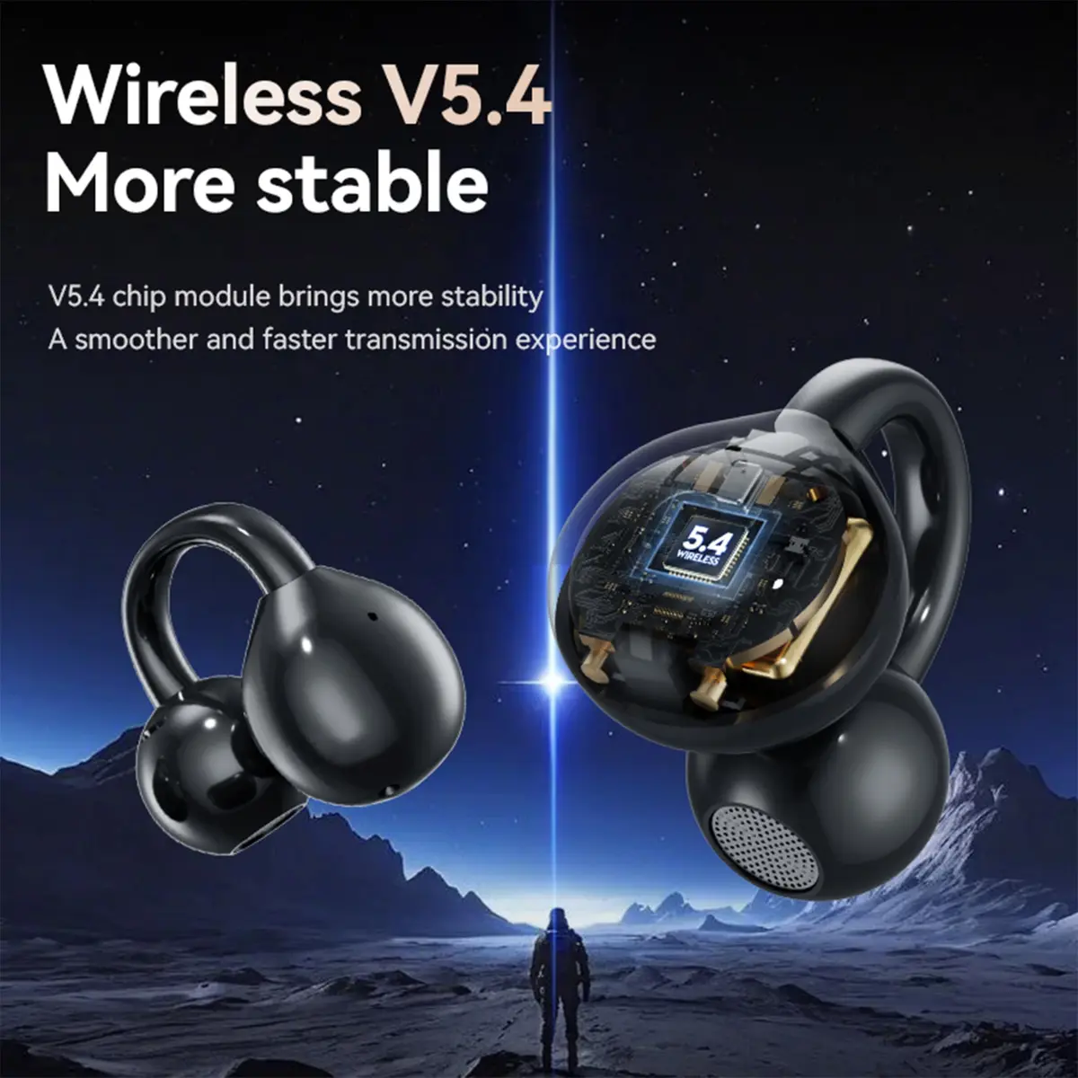 MAcnas Open Ear Clip Headphones Wireless Earbuds Bluetooth 6.0 Sports Earphones with LED Touch Screen Waterproof in Ear for Pad Tablet Laptop Android/iOS (Black) - view 7