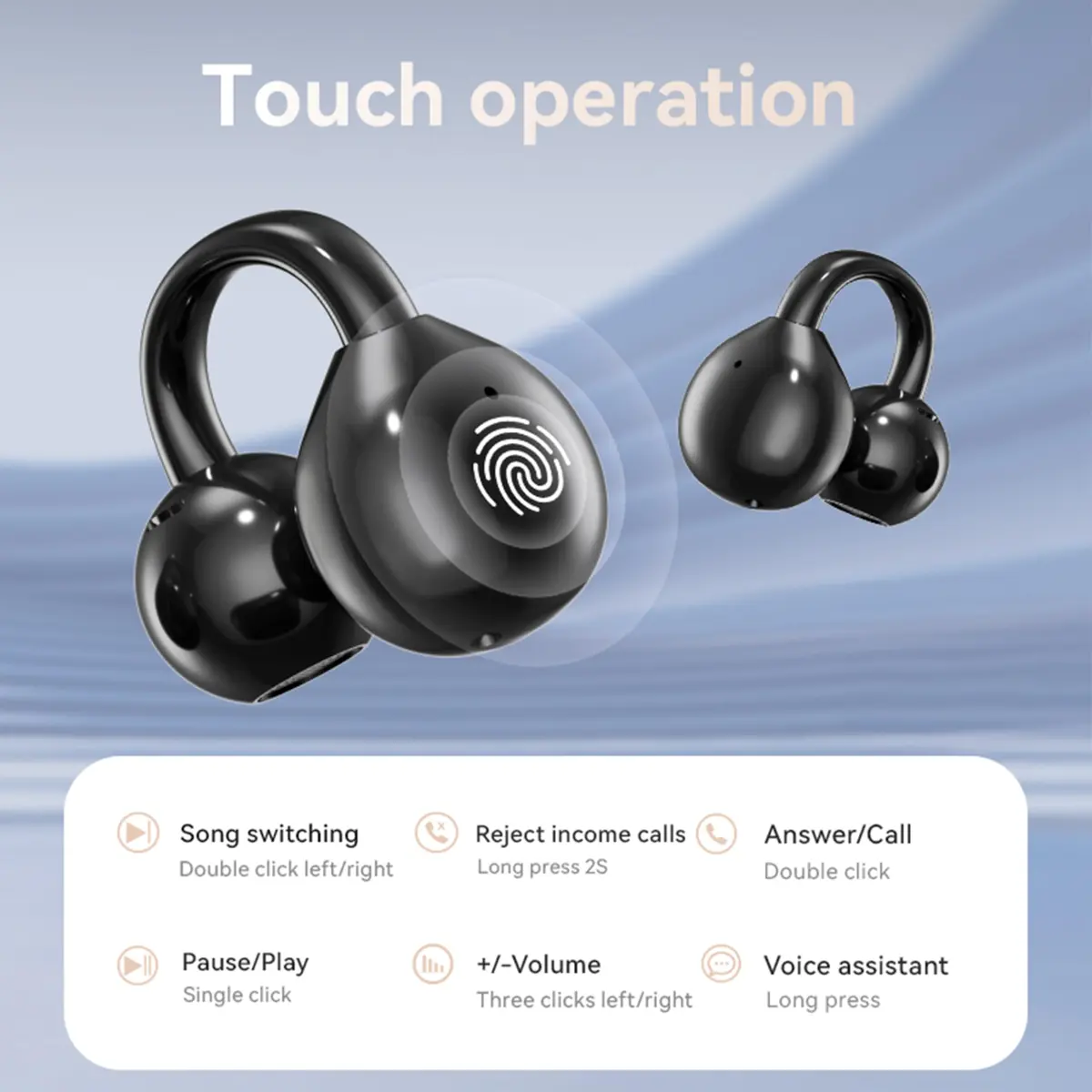 MAcnas Open Ear Clip Headphones Wireless Earbuds Bluetooth 6.0 Sports Earphones with LED Touch Screen Waterproof in Ear for Pad Tablet Laptop Android/iOS (Black) - view 8