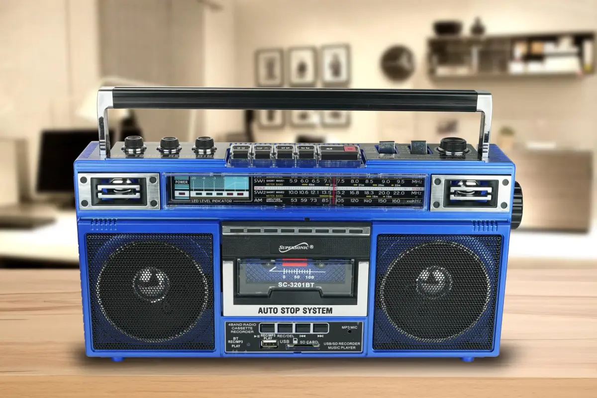 Supersonic SC-3201BT Bluetooth Boombox Cassette Player with AM/FM/SW Radio, USB, SD Card & MP3 Playback (Blue) - view 2