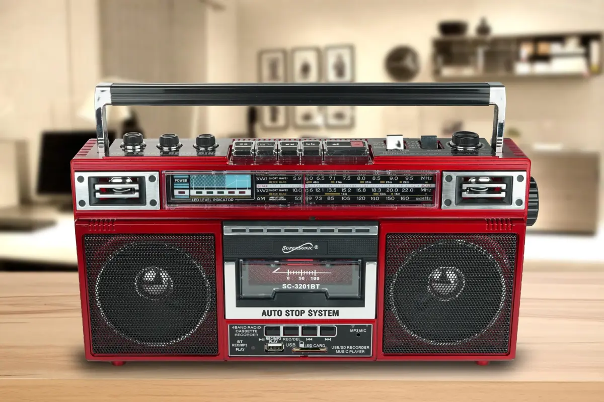 Supersonic SC-3201BT Retro Boombox with Bluetooth, Cassette Player & MP3 Playback - Red - view 2