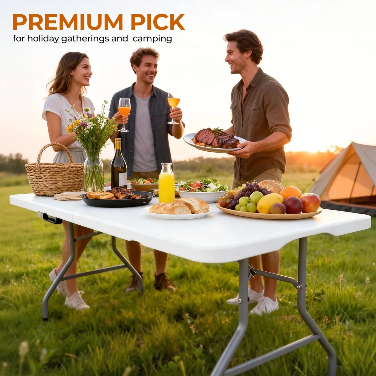 LUCKPRO 8Ft Foldable Table Impact-Resistant Waterproof Resin Surface, Steel Frame, Safety Locks, Indoor & Outdoor Use, White, 8FT | Versatile & Portable - view 6