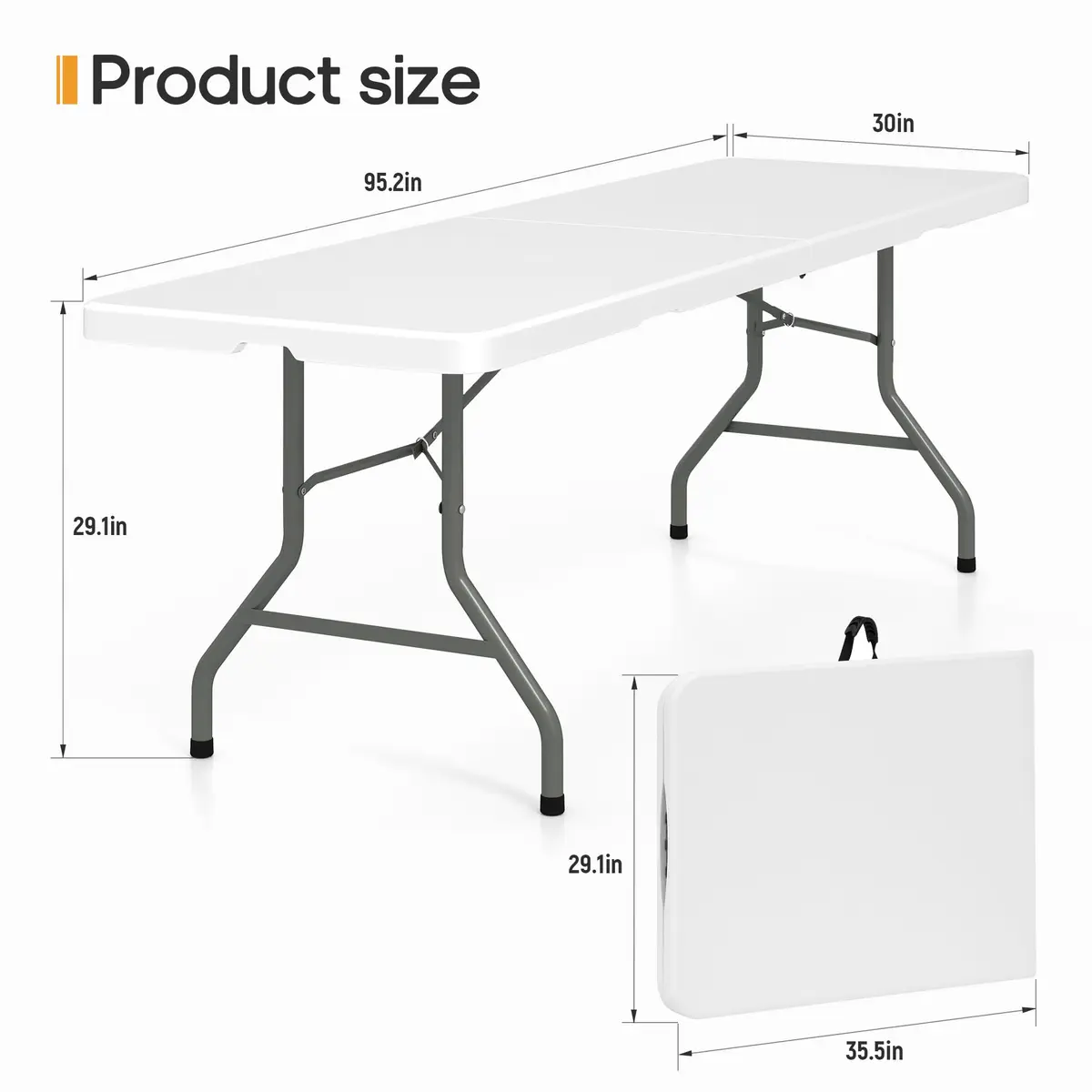 LUCKPRO 8Ft Foldable Table Impact-Resistant Waterproof Resin Surface, Steel Frame, Safety Locks, Indoor & Outdoor Use, White, 8FT | Versatile & Portable - view 4