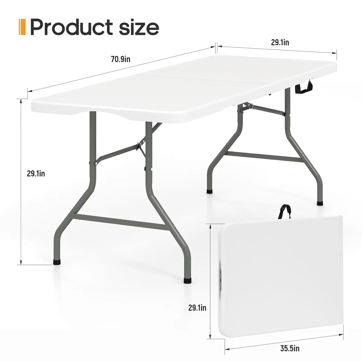 LUCKPRO 6ft Folding Table Heavy Duty 350 LBS Capacity Waterproof HDPE Top & Steel Frame | Portable Indoor Outdoor - view 6