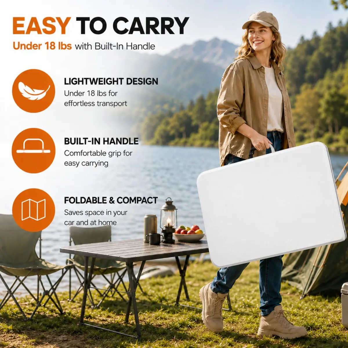 LUCKPRO 6ft Folding Table Heavy Duty 350 LBS Capacity Waterproof HDPE Top & Steel Frame | Portable Indoor Outdoor - view 7