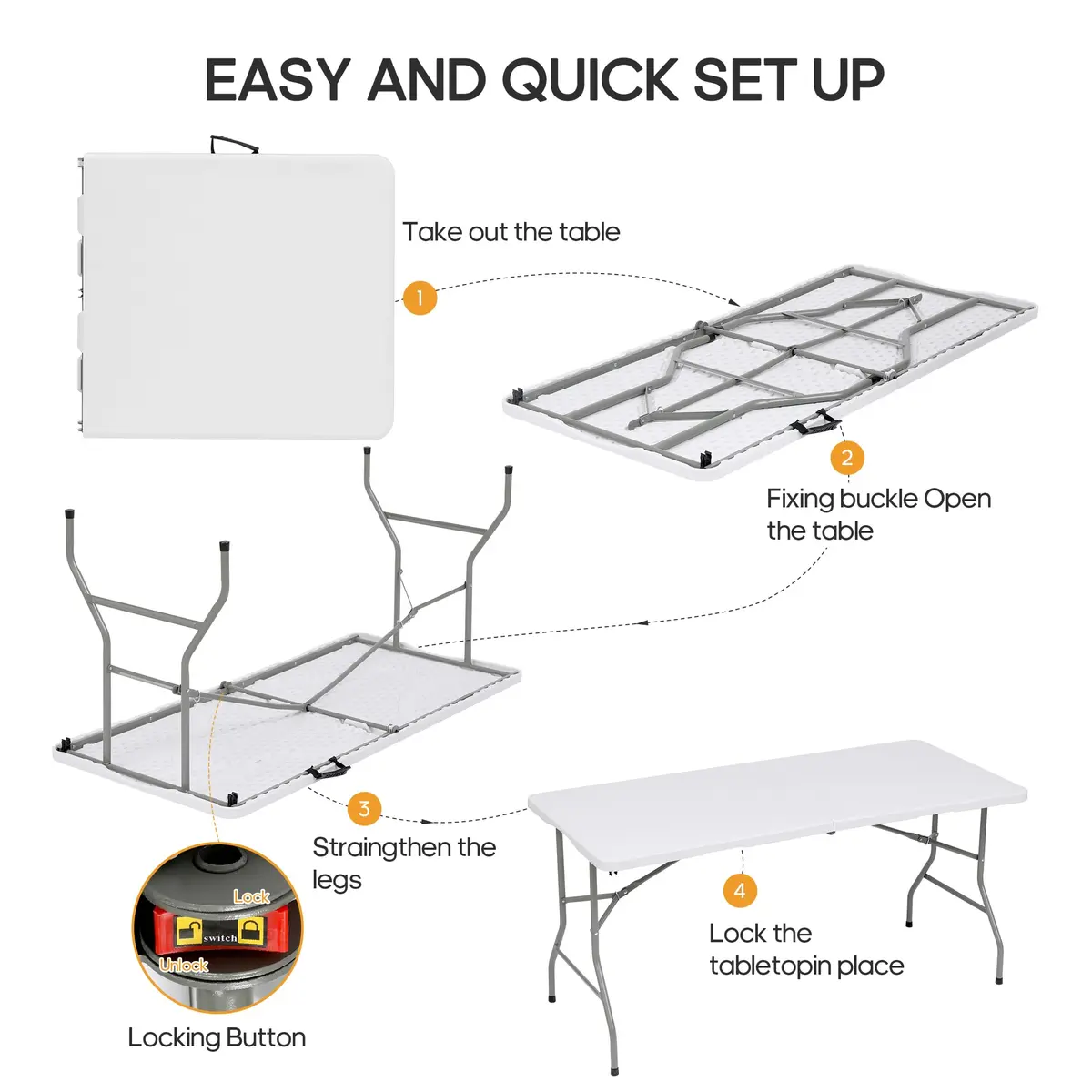 LUCKPRO 6ft Folding Table Heavy Duty 350 LBS Capacity Waterproof HDPE Top & Steel Frame | Portable Indoor Outdoor - view 9