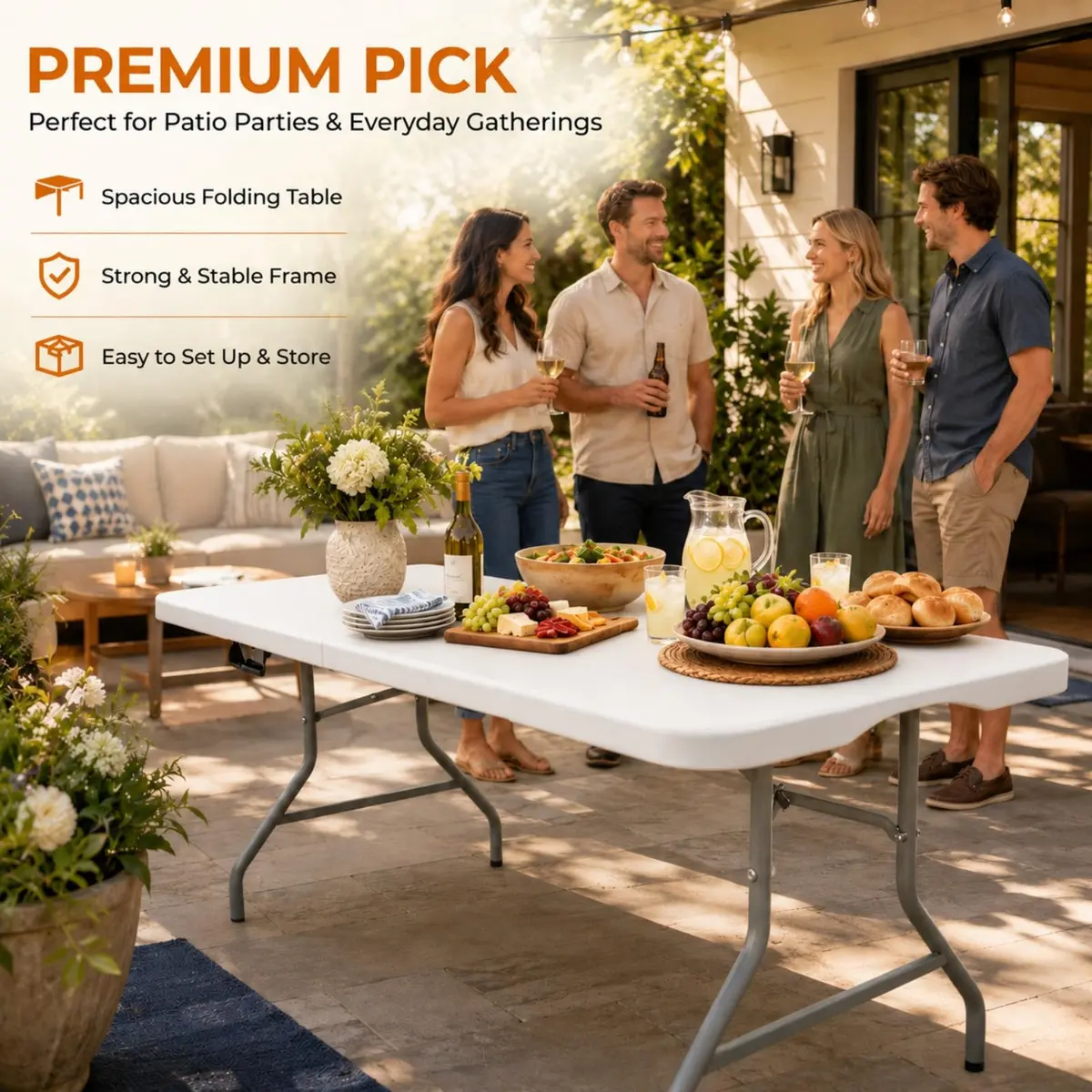 LUCKPRO 6ft Folding Table Heavy Duty 350 LBS Capacity Waterproof HDPE Top & Steel Frame | Portable Indoor Outdoor - view 2