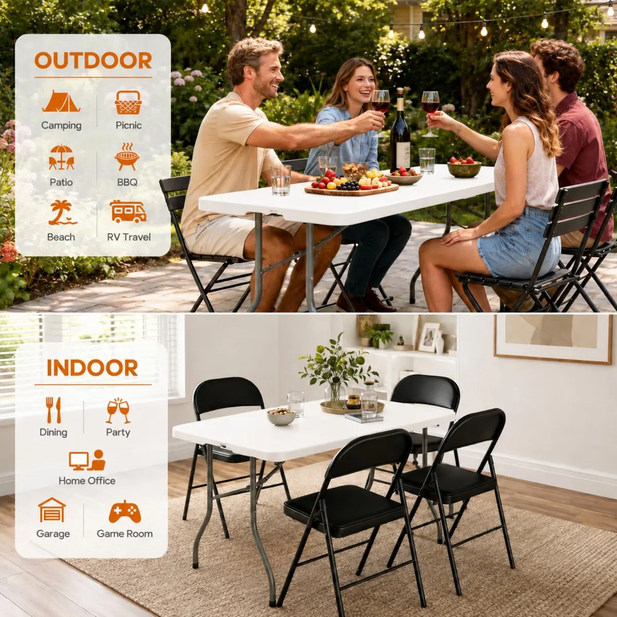 LUCKPRO 6ft Folding Table Heavy Duty 350 LBS Capacity Waterproof HDPE Top & Steel Frame | Portable Indoor Outdoor - view 3