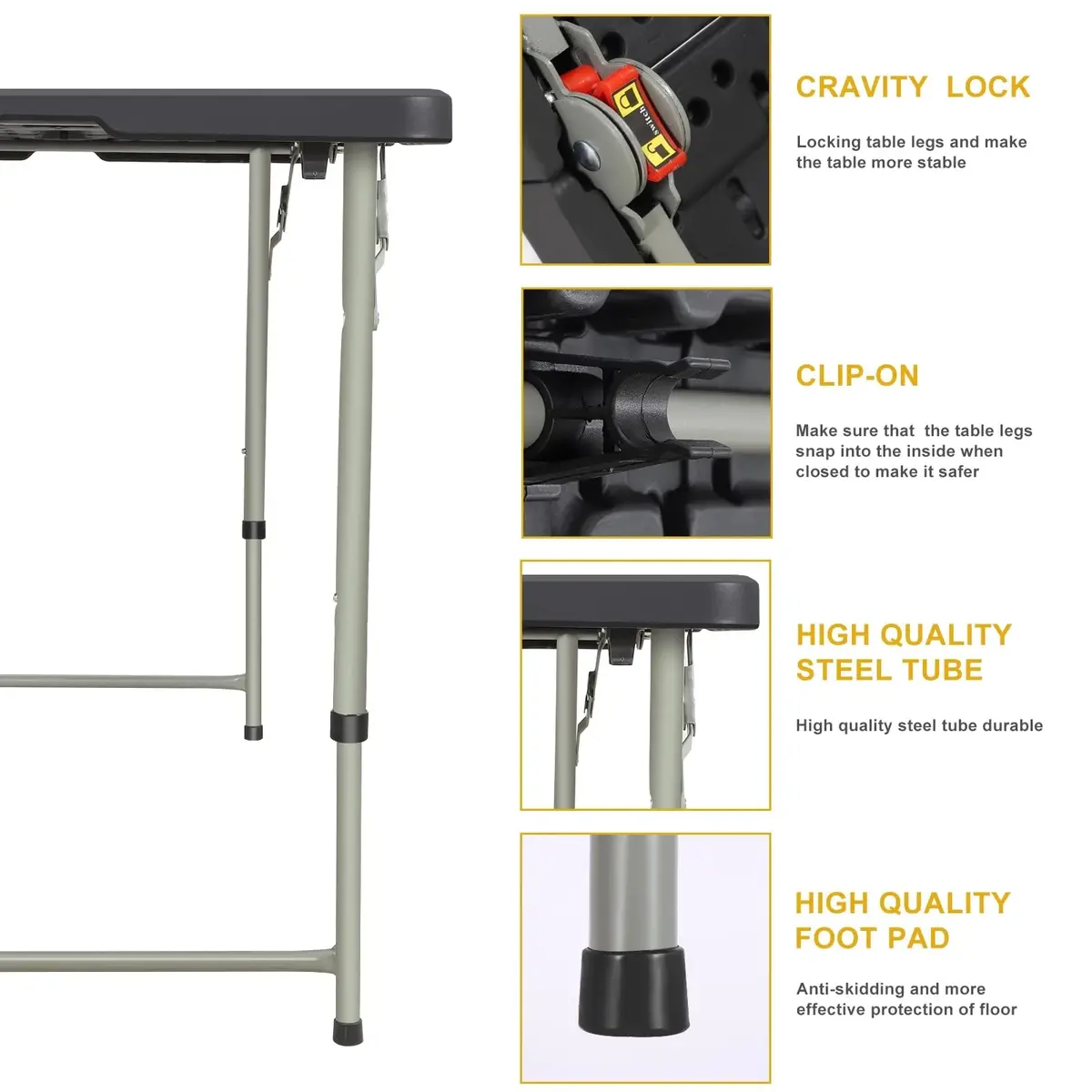 LUCKPRO 4ft Folding Table Heavy Duty | Portable, Black, 48x24in, Indoor & Outdoor Use - view 4