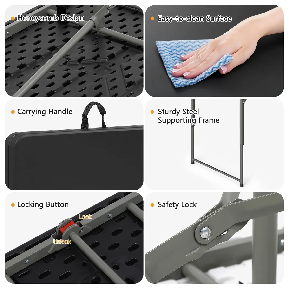 LUCKPRO 4ft Folding Table Heavy Duty | Portable, Black, 48x24in, Indoor & Outdoor Use - view 7
