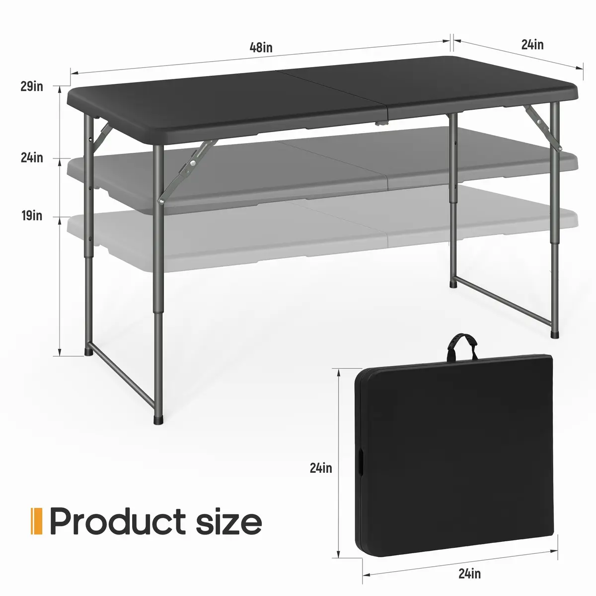 LUCKPRO 4ft Folding Table Heavy Duty | Portable, Black, 48x24in, Indoor & Outdoor Use - view 3