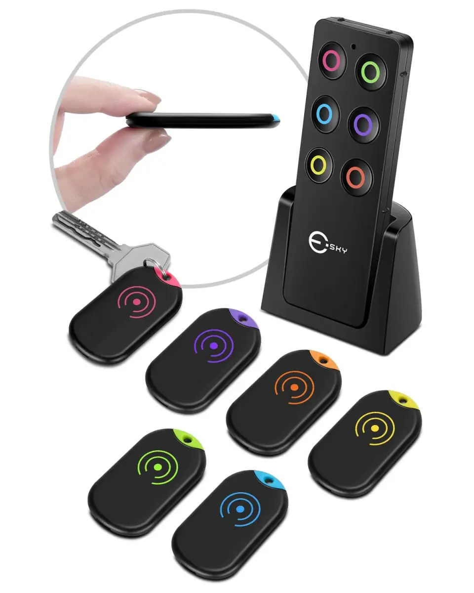 Esky Ultra-Slim Black Key Finder Locator with 6 Receivers & LED Light | 30m Range - main product image