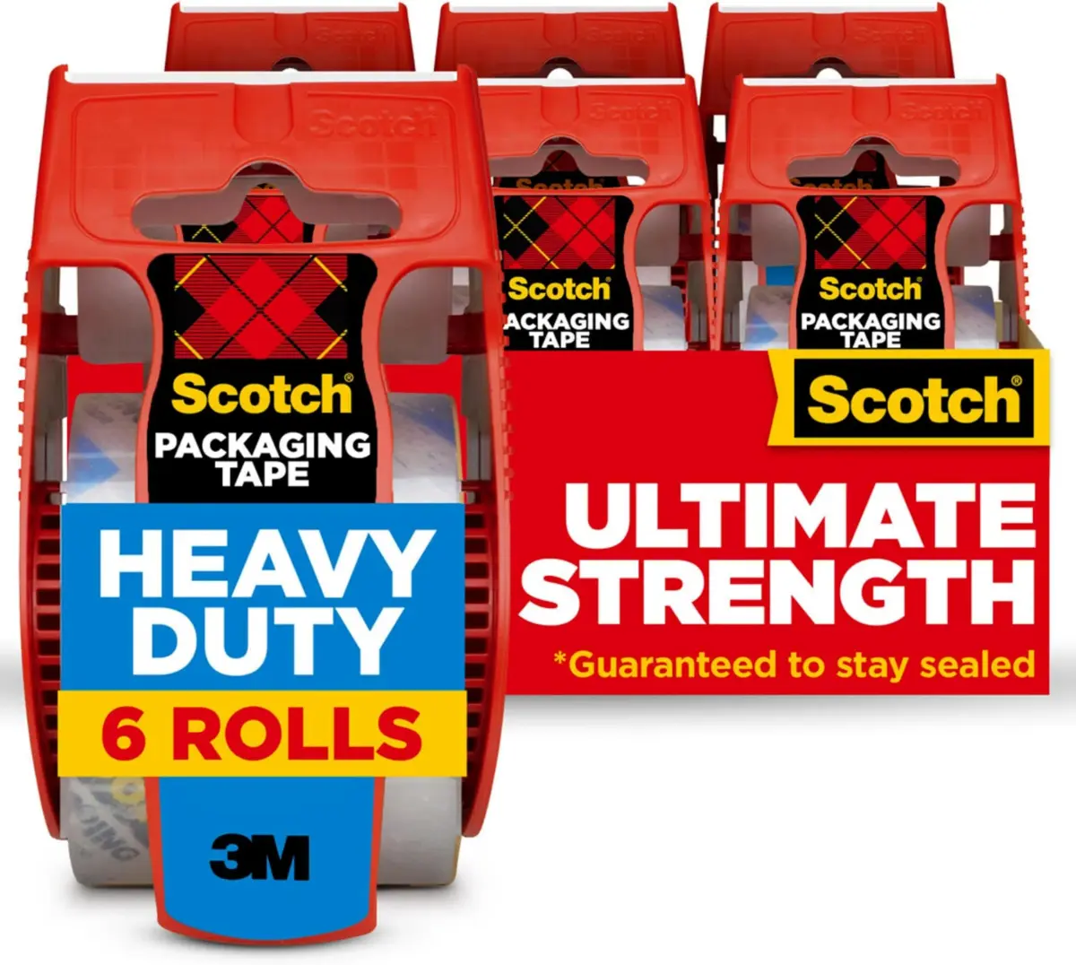 Scotch Heavy Duty Packing Tape, Clear | 6 Rolls (1.88 in. x 22.2 yd. each) | Industrial Strength Adhesive - main product image