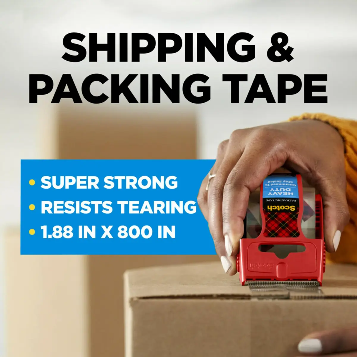 Scotch Heavy Duty Packing Tape, Clear | 6 Rolls (1.88 in. x 22.2 yd. each) | Industrial Strength Adhesive - view 2