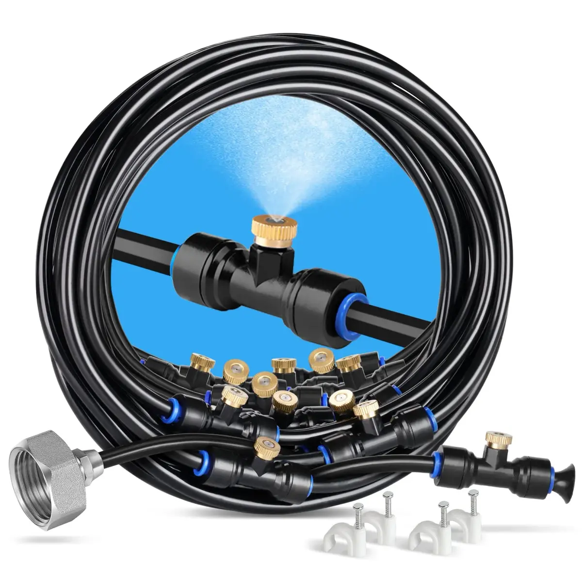 HOMENOTE Misting Cooling System Kit 42FT (13M) | 15 Brass Nozzles & 3/4" Adapter, Patio Mister for Cooling & Watering - main product image