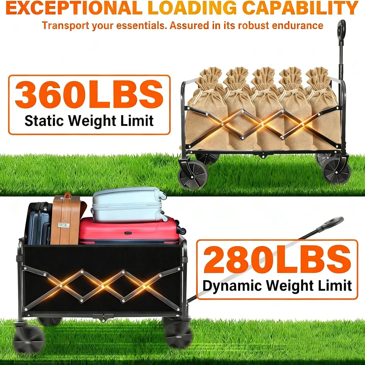 JINIHFW Utility Cart Wagon 360LBS Foldable, Black | Portable Outdoor Folding Wagon with Wheels - view 7