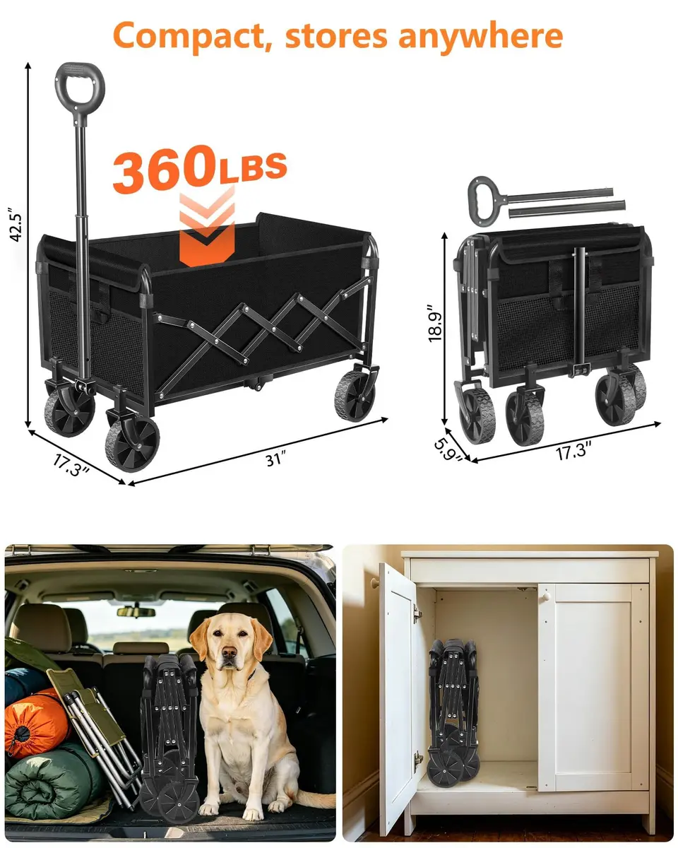 JINIHFW Utility Cart Wagon 360LBS Foldable, Black | Portable Outdoor Folding Wagon with Wheels - view 2