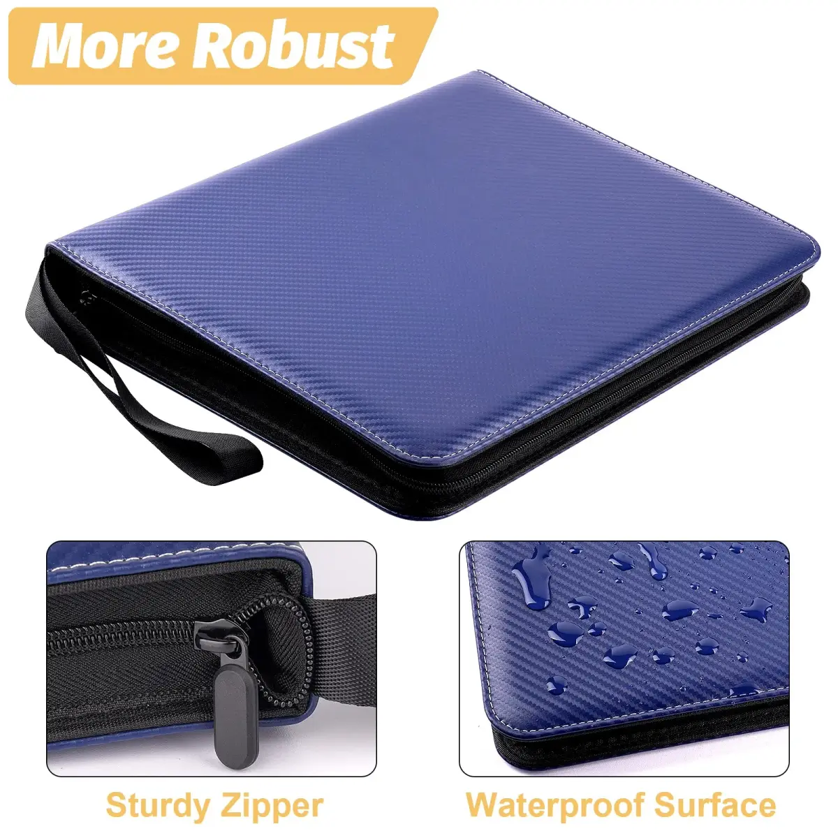 GERMUN 3-Ring 9-Pocket Zipper Card Binder, 720 Card Capacity, Carbon Blue | Educational & Age-Appropriate Display Album - main product image