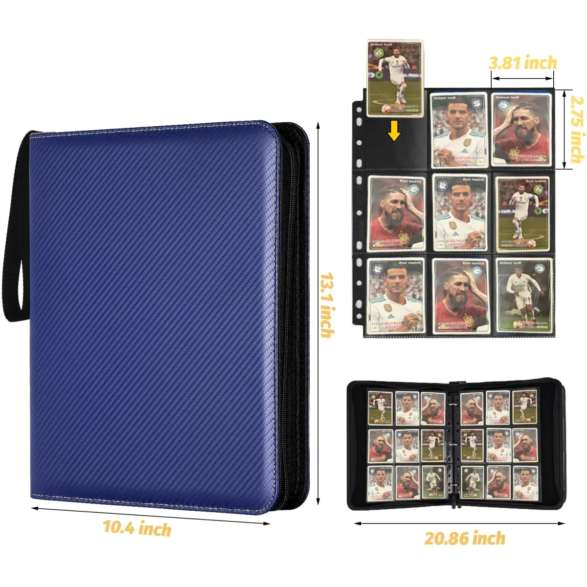 GERMUN 3-Ring 9-Pocket Zipper Card Binder, 720 Card Capacity, Carbon Blue | Educational & Age-Appropriate Display Album - view 3