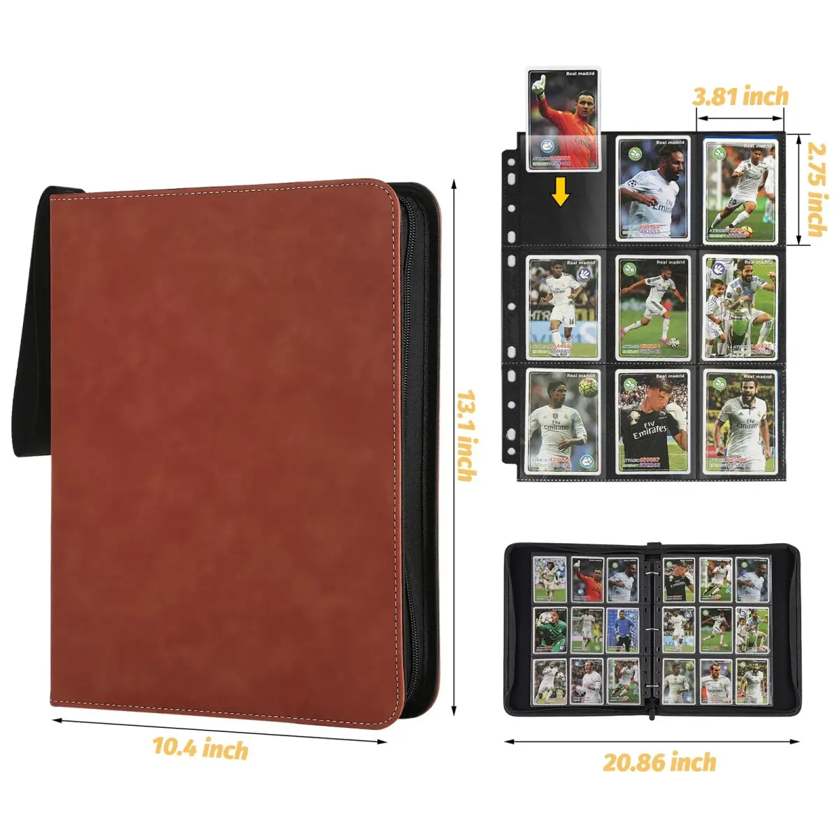 GERMUN 9 Pocket Card Binder with Zipper, 720 Card Capacity, PU Leather Collector Album for Kids & Adults (Marble Texture Lake Brown) - view 4