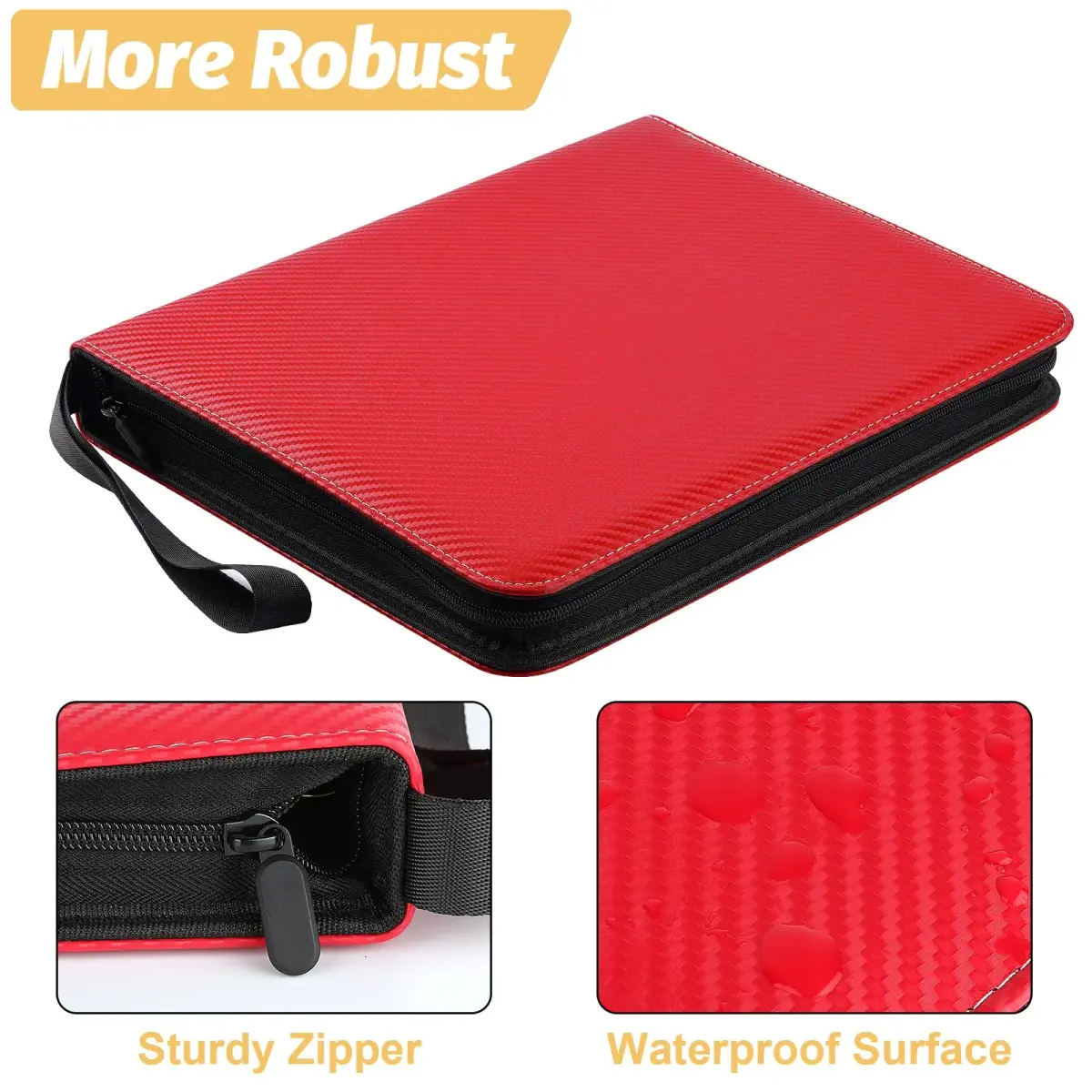 GERMUN 3 Ring 9 Pocket Zipper Card Binder, 720 Card Capacity, Red PU Cover | Archival Safe TCG & Sports Card Album - view 2