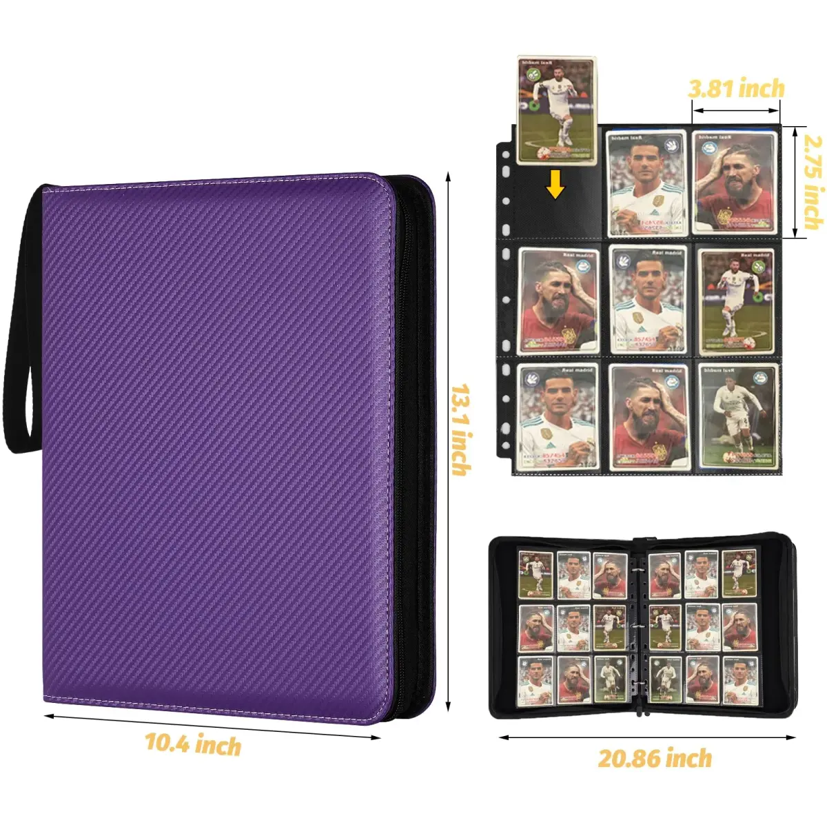 GERMUN 3-Ring 9-Pocket Zipper Card Binder with 720 Double-Sided Pages, Carbon Purple | Archival-Safe Collectible Card Storage - view 4