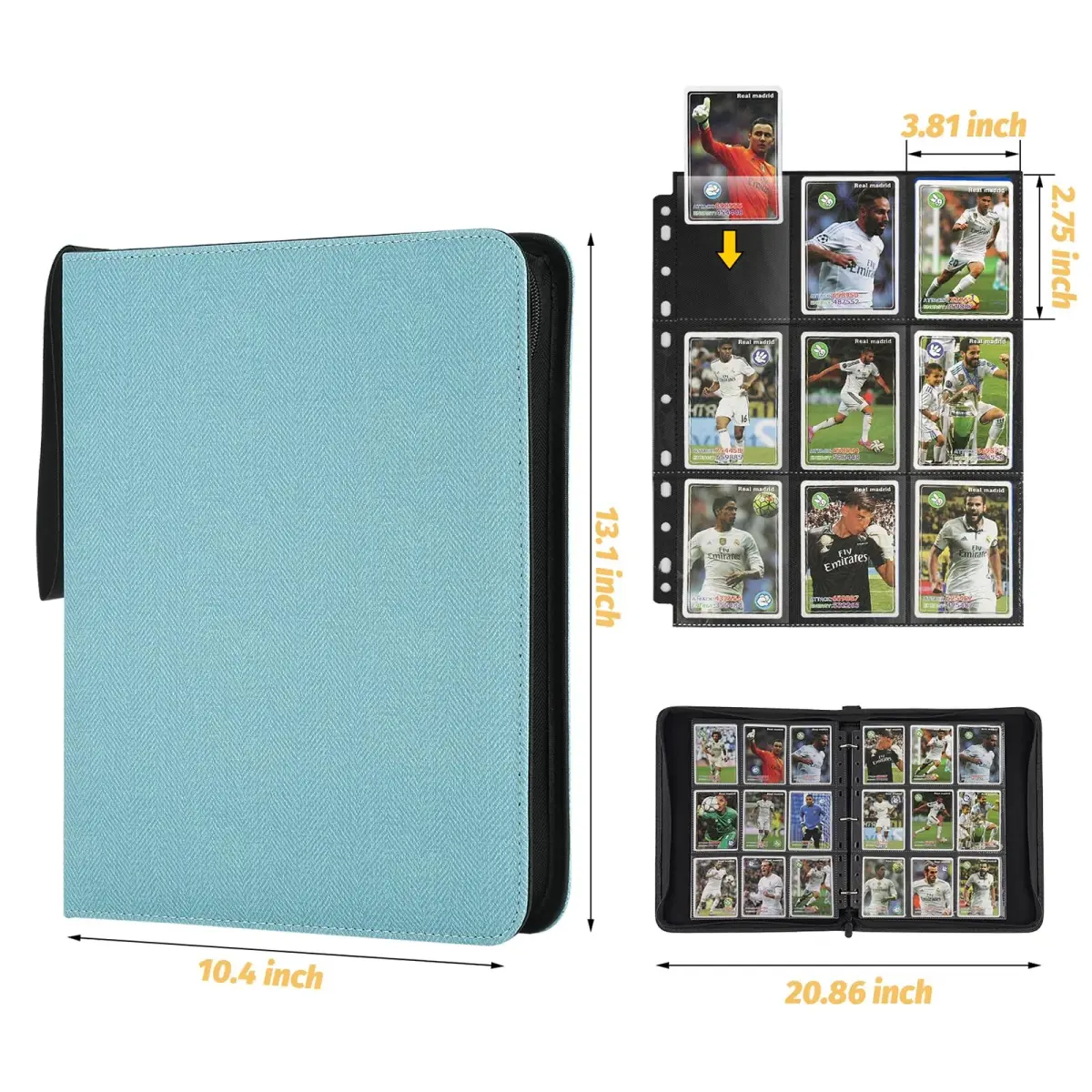 GERMUN 3 Ring 9 Pocket Zipper Card Binder for 720 Cards | Archival-Safe PU Leather - view 4
