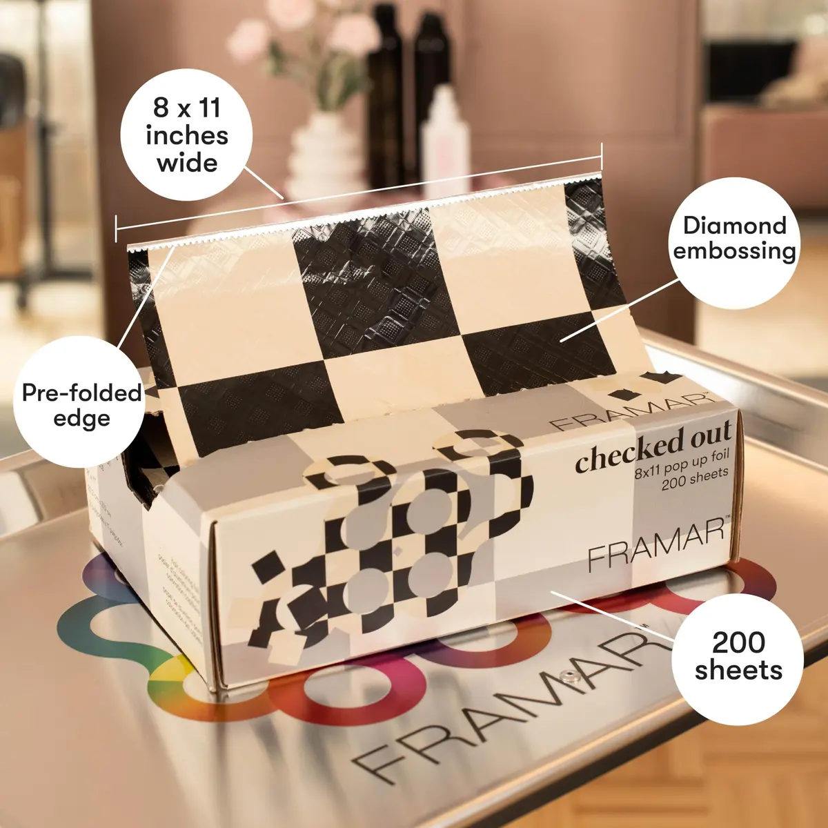 FRAMAR Checked Out Hair Foil 8x11 Inches (200 Count) | Professional Embossed Salon Foils for Highlighting - view 2