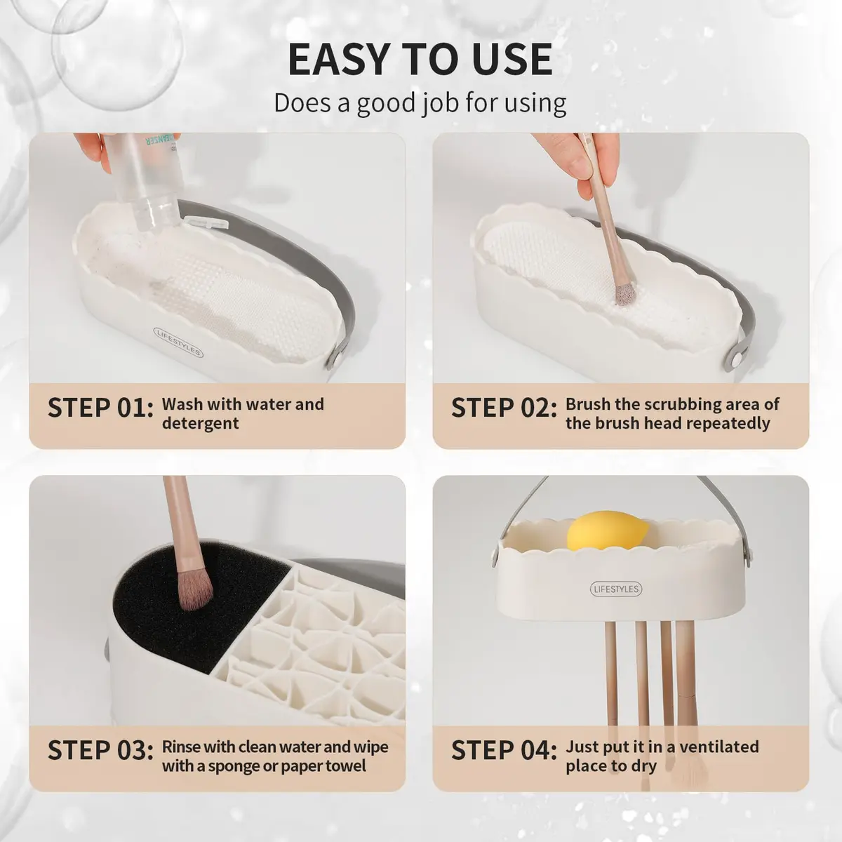 DUcare Makeup Brush Cleaner Mat 4 in 1 Silicone Makeup Brush Cleaner Bowl for Storage and Air Drying | 77 Fixing Modes - view 5