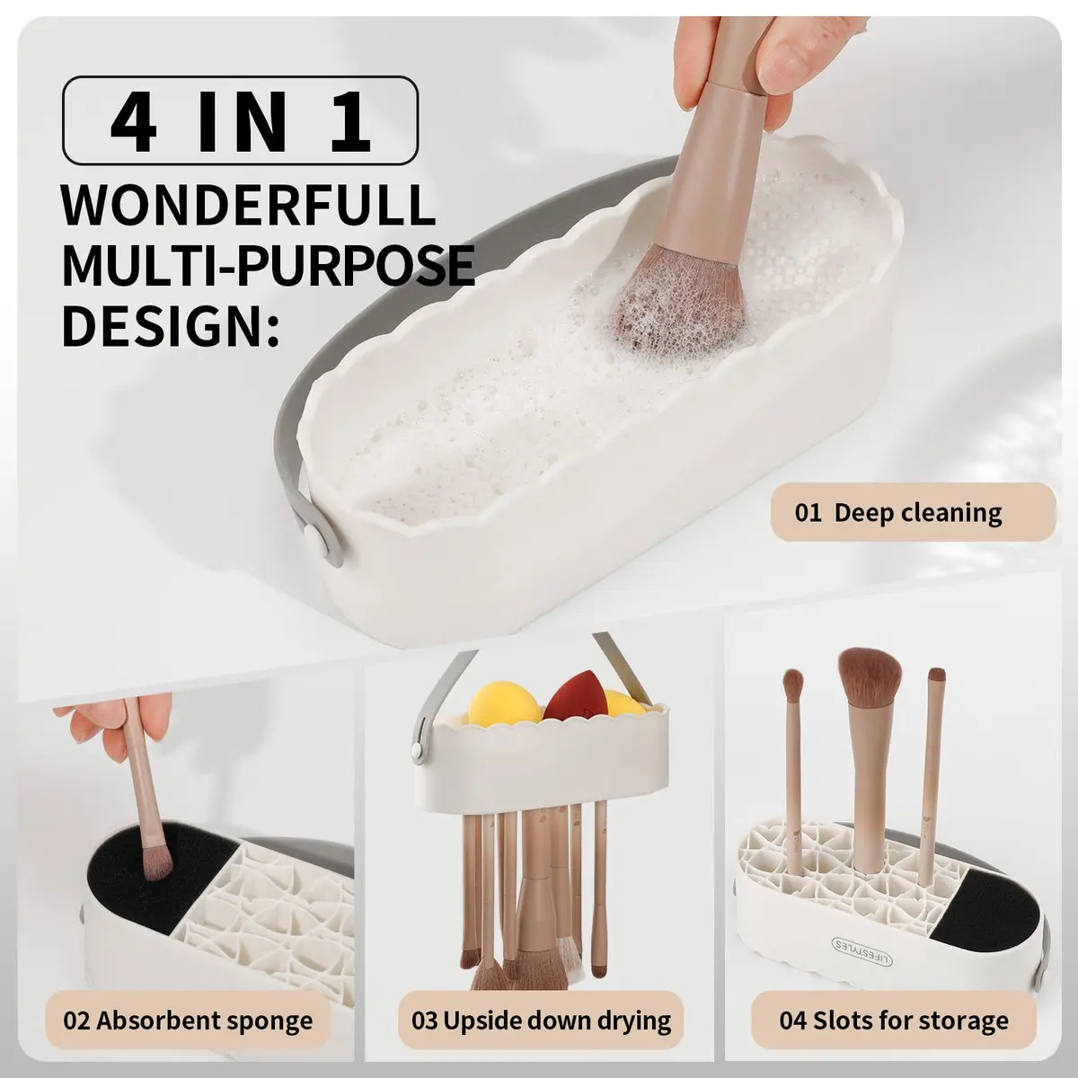 DUcare Makeup Brush Cleaner Mat 4 in 1 Silicone Makeup Brush Cleaner Bowl for Storage and Air Drying | 77 Fixing Modes - view 4