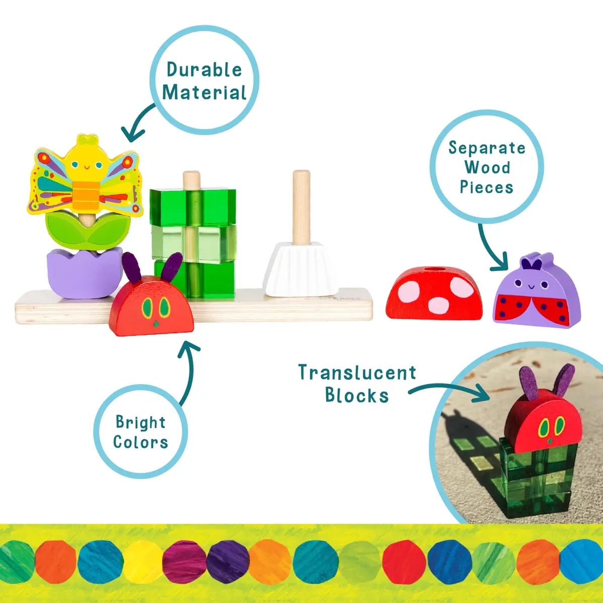 KIDS PREFERRED The Very Hungry Caterpillar Wooden Stacking Toy 19.5cm (7.87in) | Educational Toy for Toddlers - view 3