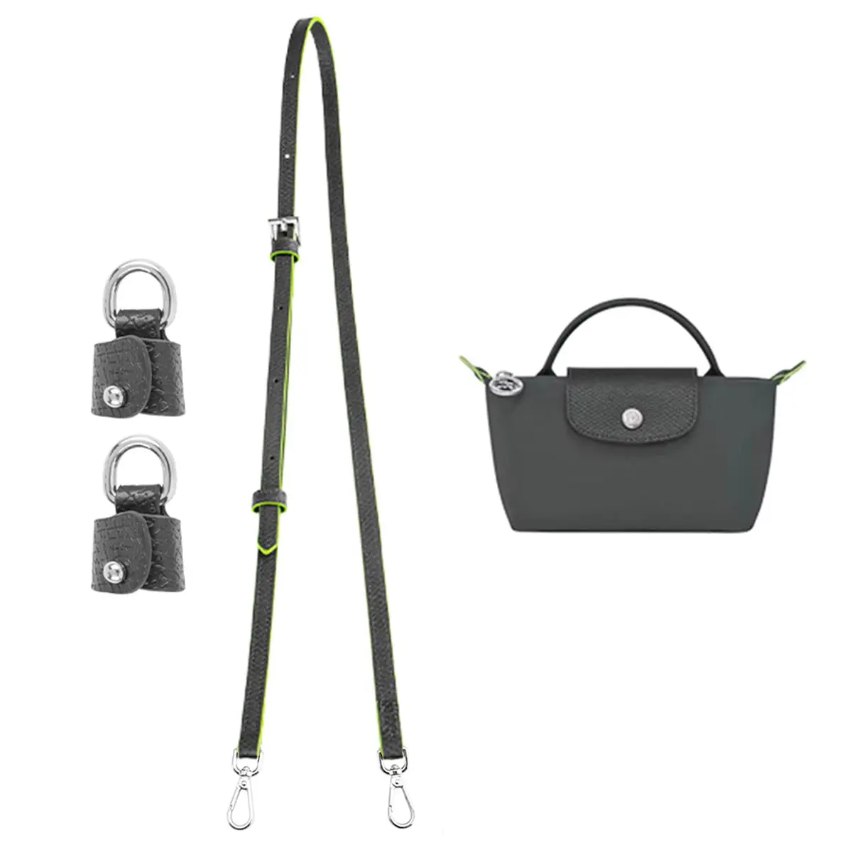 KIYOMIL Genuine Leather Strap Replacement for xs MINI Pouch, Adjustable 94-124cm | Graphite Grey-Silver - main product image