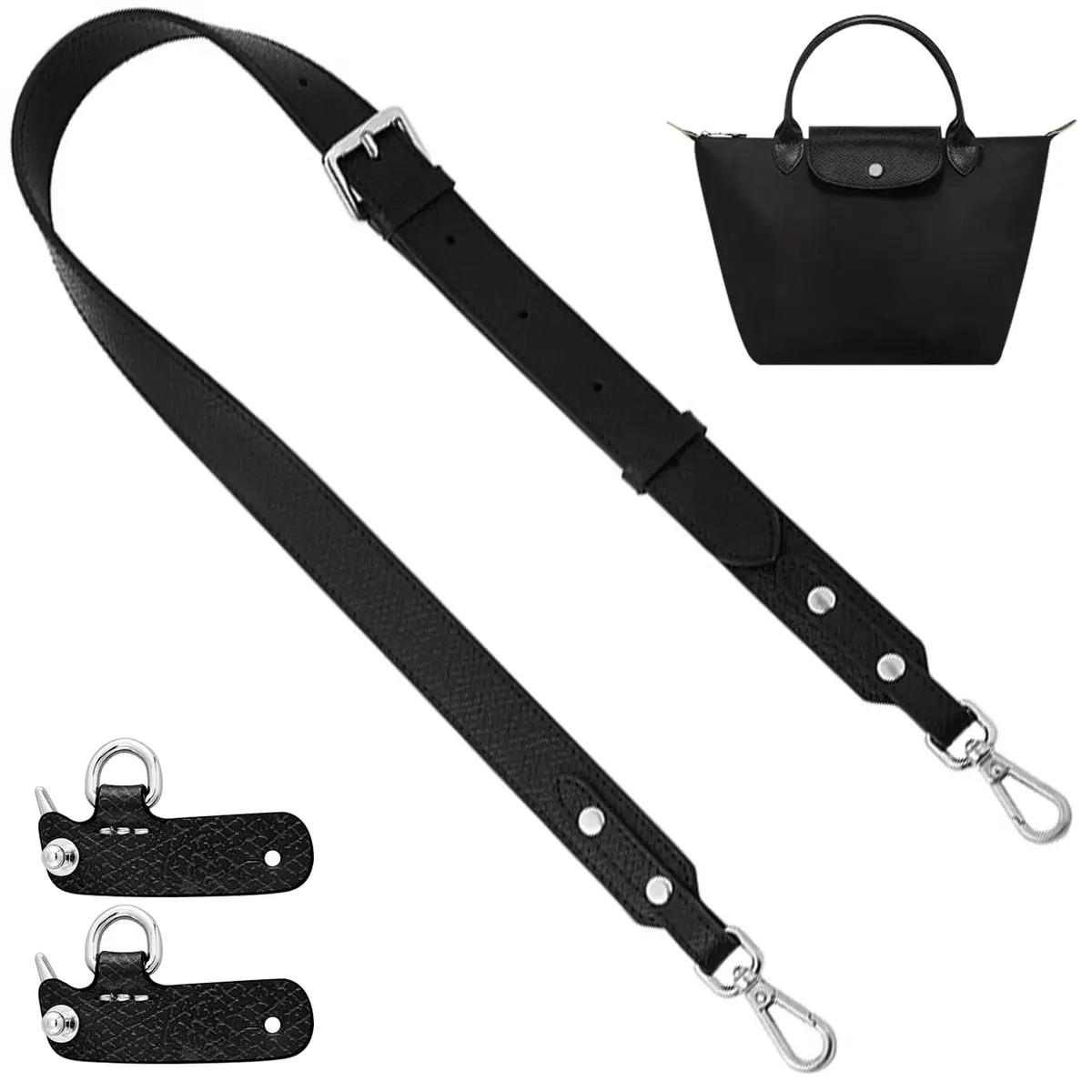 KIYOMIL Black Leather Strap Replacement for Small Pouch | Adjustable Crossbody Shoulder Strap 2.5cm (1.0in) - main product image